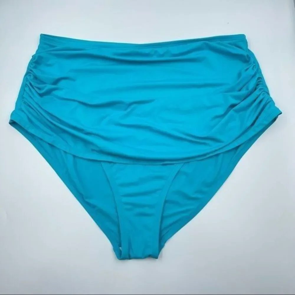Women Blue High Waist Ruched Bikini Bottom Swim Size XL